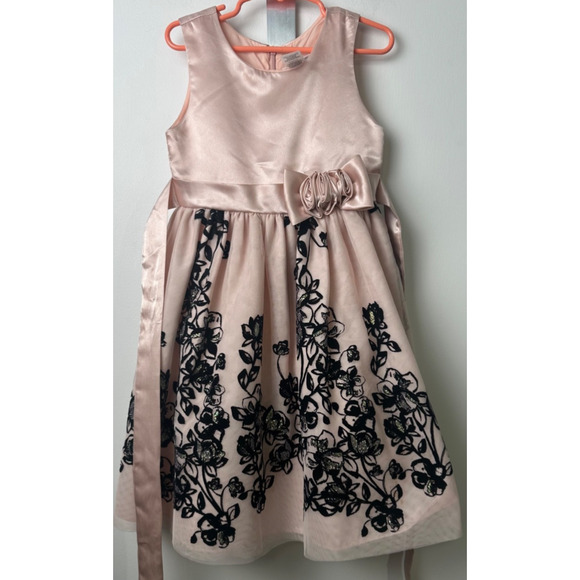 Jayne Copeland Girls Formal Dress Size 6 Pink black Embroidered Party Tulle A18 - Picture 1 of 4